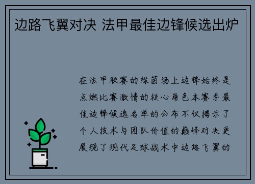 边路飞翼对决 法甲最佳边锋候选出炉