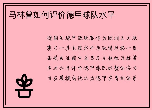 马林曾如何评价德甲球队水平